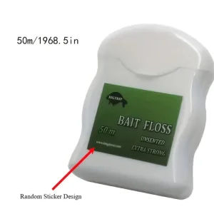 1pc Extra Strong Unscented Carp Bait Floss 50M with Cutter, Secure Bait Without Falling Off, Random Sticker Design