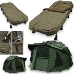 Lidsters Carp Fishing Sleep System 8 Leg Bedchair + 2 Man Fortress Bivvy Waterproof All Season Camping Fishing Shelter Set