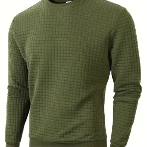 Men's Bohemian Plaid Long Sleeve Pullover - Cozy Jacquard Fabric Sweatshirt with Orange Accents, Casual Outdoor Jogging & Fitness Training Pullover, Regular Fit, Pullover Design, Comfortable Pullover