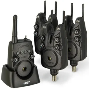 NGT Dynamic MK2 3pcs Wireless Bite Alarms Set | Adjustable Volume, Tone, Sensitivity & LED Light with Receiver & Covers - Carp Fishing Bite Detection