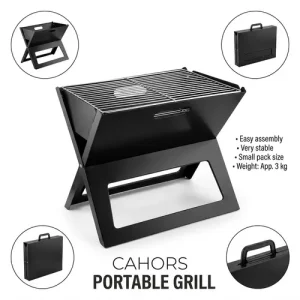 Portable Charcoal BBQ Grill with Carry Handle, 45 x 30 x 35cm Heavy Duty Steel Barbecue Grill, Durable Metal Cooking Grate, Easy Assembly Compact Outdoor Cooker for Camping, Picnic, Backyard, Beach, Hiking & Travel