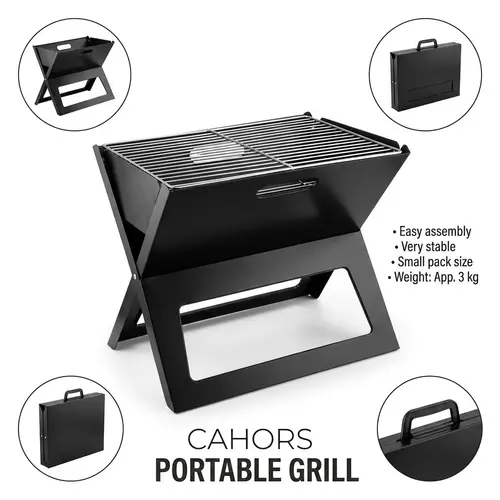 Portable Charcoal BBQ Grill with Carry Handle, 45 x 30 x 35cm Heavy Duty Steel Barbecue Grill, Durable Metal Cooking Grate, Easy Assembly Compact Outdoor Cooker for Camping, Picnic, Backyard, Beach, Hiking & Travel