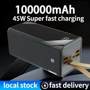 100000mAh High-capacity Power Bank, Fast USB Charging, Outdoor Emergency Battery Pack, Multiple Output Ports/LED Power Display/camping Light, Outdoor