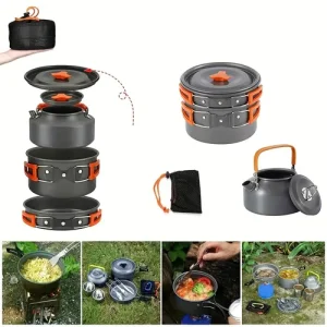 Camping Cookware Mess Kit Backpacking Camping Gear Pots And Pans Set Pot Pan…