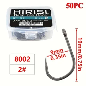 50pcs Ptfe Coating High Carbon Barbless Hooks 8002 Fishing Hook Fishing…