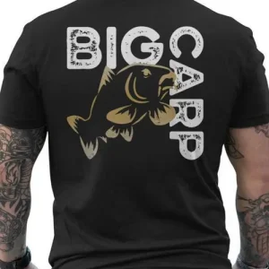 Mens Heavyweight Pure Cotton Carp Fishing T Shirt With Back Print Breathable…