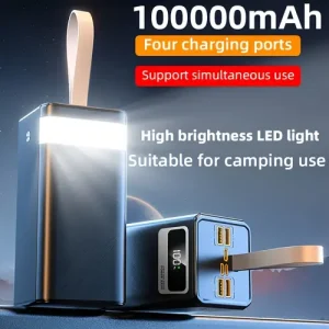 A 100000Mah High-Capacity Outdoor Power Bank with PD 22.5W Super Fast Charging, Featuring 4 USB Ports Plus Type-C/Micro/Lightning for Multiple Fast Ch
