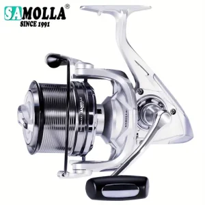 1pc SAMOLLA Spinning Fishing Reel 8000-12000, Aluminum Alloy Body, Dextrous Hand Operation, Rotary Type, White