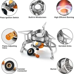 3500W Windproof Camping Stove Gas Stove Belt, Piezoelectric Ignition, Portable Foldable Stove, Suitable for Outdoor Backpacking Hiking And Picnics