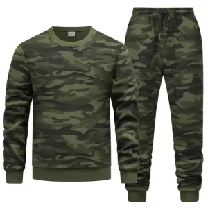 Mens 2pcs Long Sleeve Sweatshirt And Joggers Set Full Print Camouflage Casual…