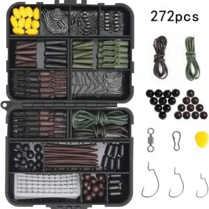 272pcs Carp Fishing Tackle Kit, Complete Terminal Tackle Set with Hooks, Beads, Swivels And Additions, for European Carp Fishing with Storage Box