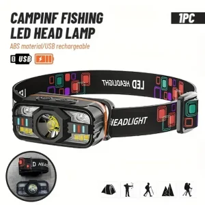 1pc Led Headlamp Cob Floodlight Hands Free Flashlight With Red Light Angle…